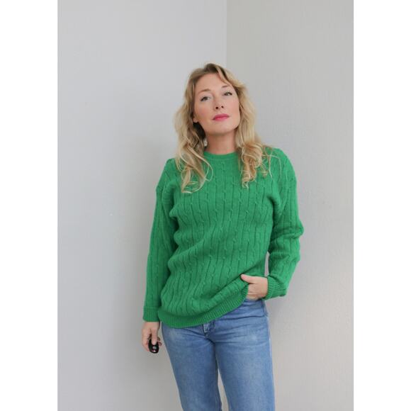 1980's Vintage Kelly Green Preppy Cable Knit Sweater ~ Women's MD L ~ Men's MD - Picture 6 of 7